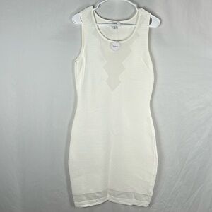 NWT Belle Badgley Mischka Ivory Sleeveless Bodycon Ribbed Sheer Panel Dress Med